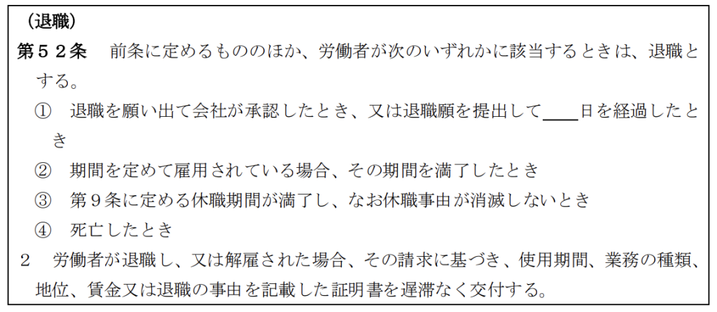 モデル就業規則の退職について